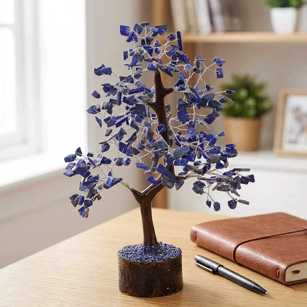 HEALING OF SOUL Amethyst Crystal Bonsai Tree with Silver Wire Branches | Natural Wooden Log Base | Handcrafted Gemstone Tree | Ideal for Home Decor, Meditation Setup & Spiritual Healing Spaces