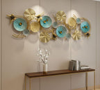 DSH CRAFTING YOUR CURIOSITY Metal Wall Art Lotus Leaves Wall Hanging Wall Decor Sculpture (46 X 17 Inch) For Home Hotel Restauran Decoration (16-BUTTERFLY-BLUgold)