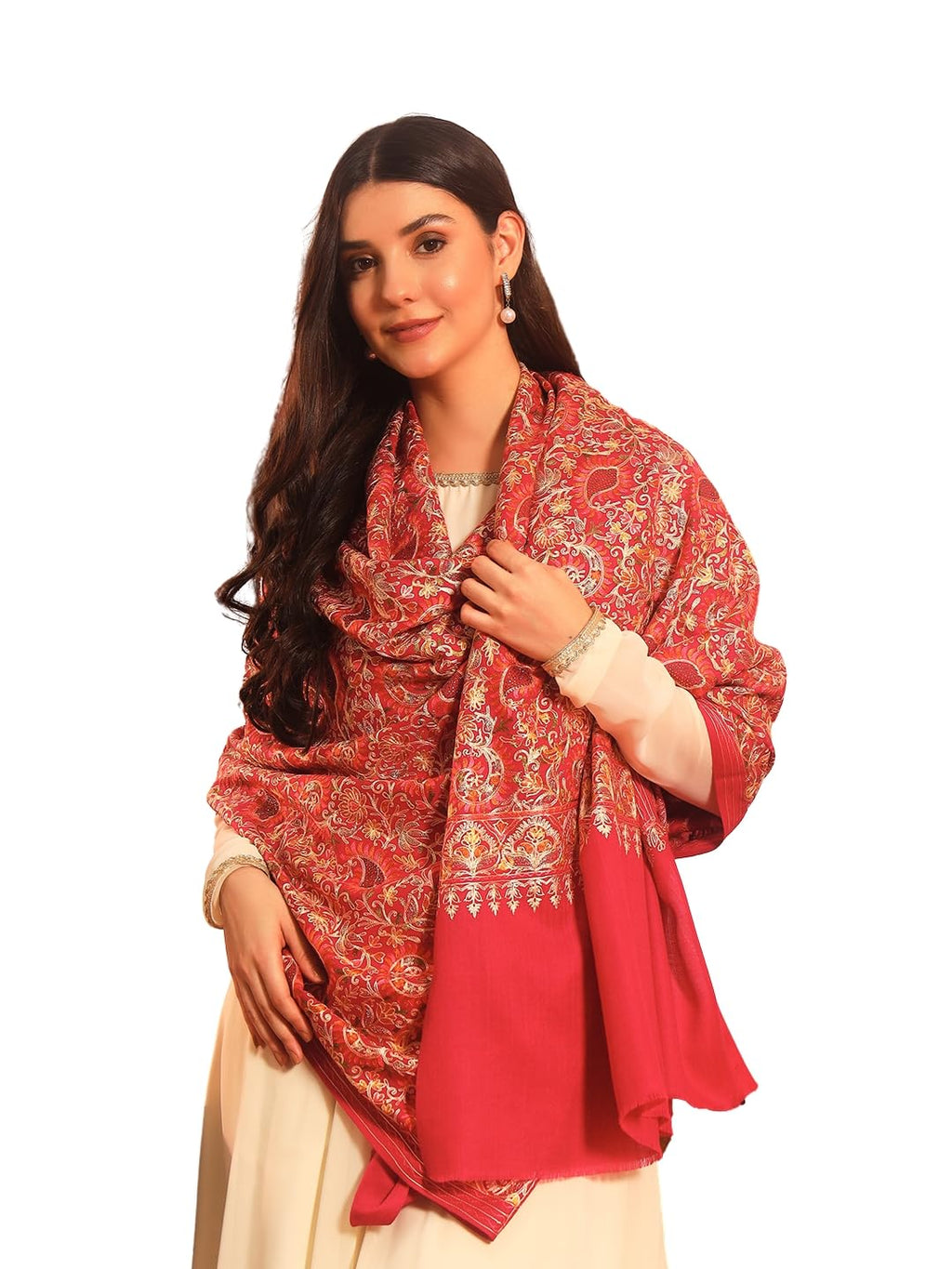 Pashmoda Women Ruhani Fine Wool Nalki Embroidered Shawl (Size: 40x80in, 101x203cm) EMS01