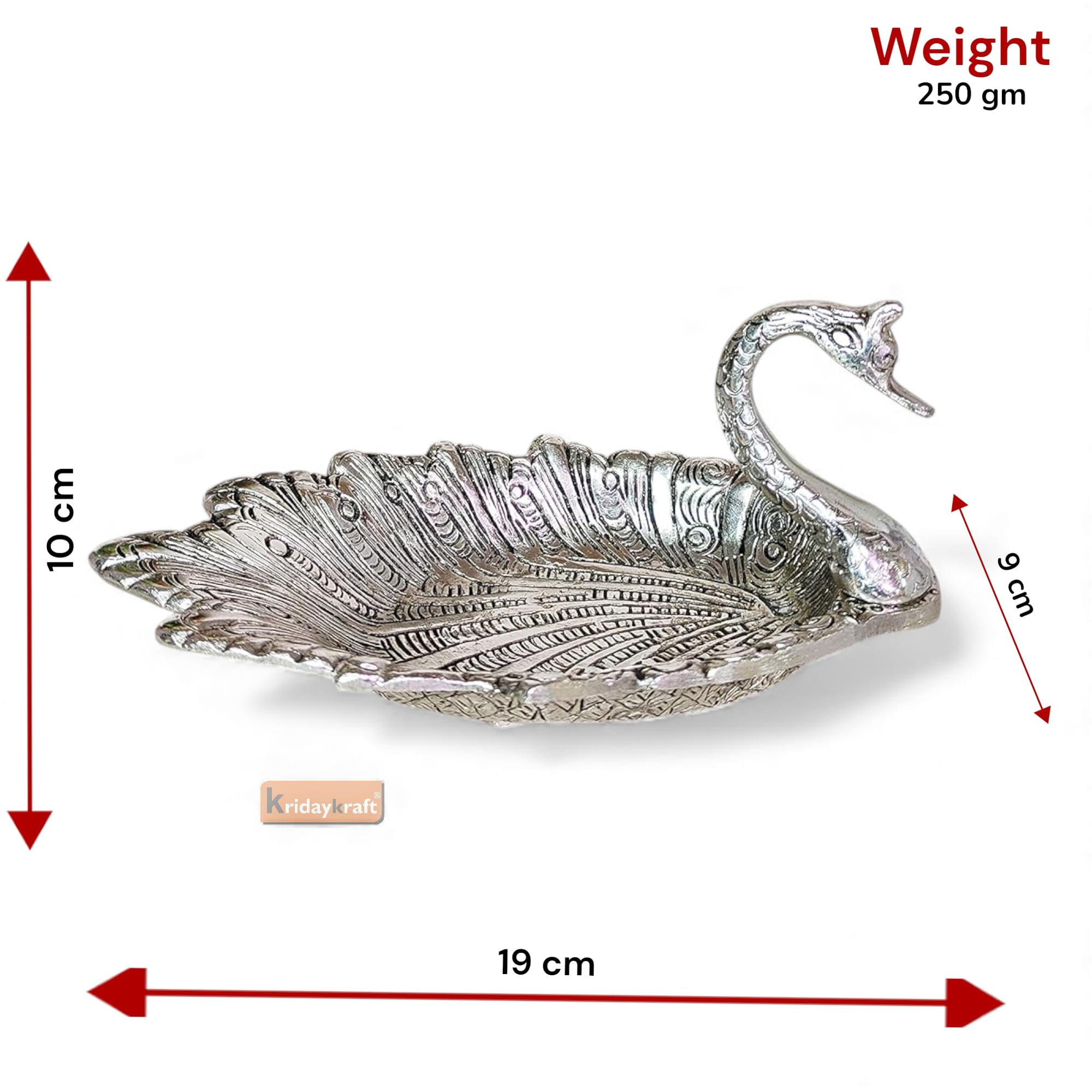 Kridaykraft Metal Duck-Shaped Dry Fruit Tray Bowl – Handcrafted Decorative Silver Finish Dish for Tabletop & Home Décor – Elegant Centerpiece for Festive, Living Room or Gift Use (19 x 9 x 10 cm)