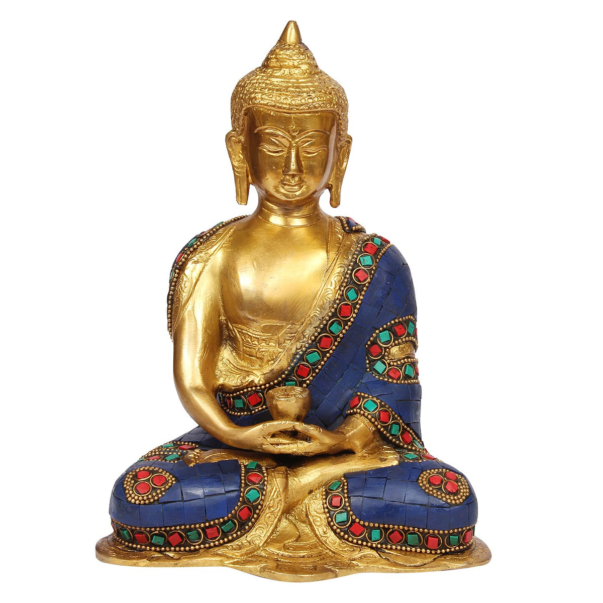 ARTVARKO Multicolor Brass Buddha Meditation/Dhyan Mudra Statue Sculpture Idol for Home Decor Vastu Feng Shui Religious Gift Good Luck Idol Table Showpiece Yoga Size 8 Inch.