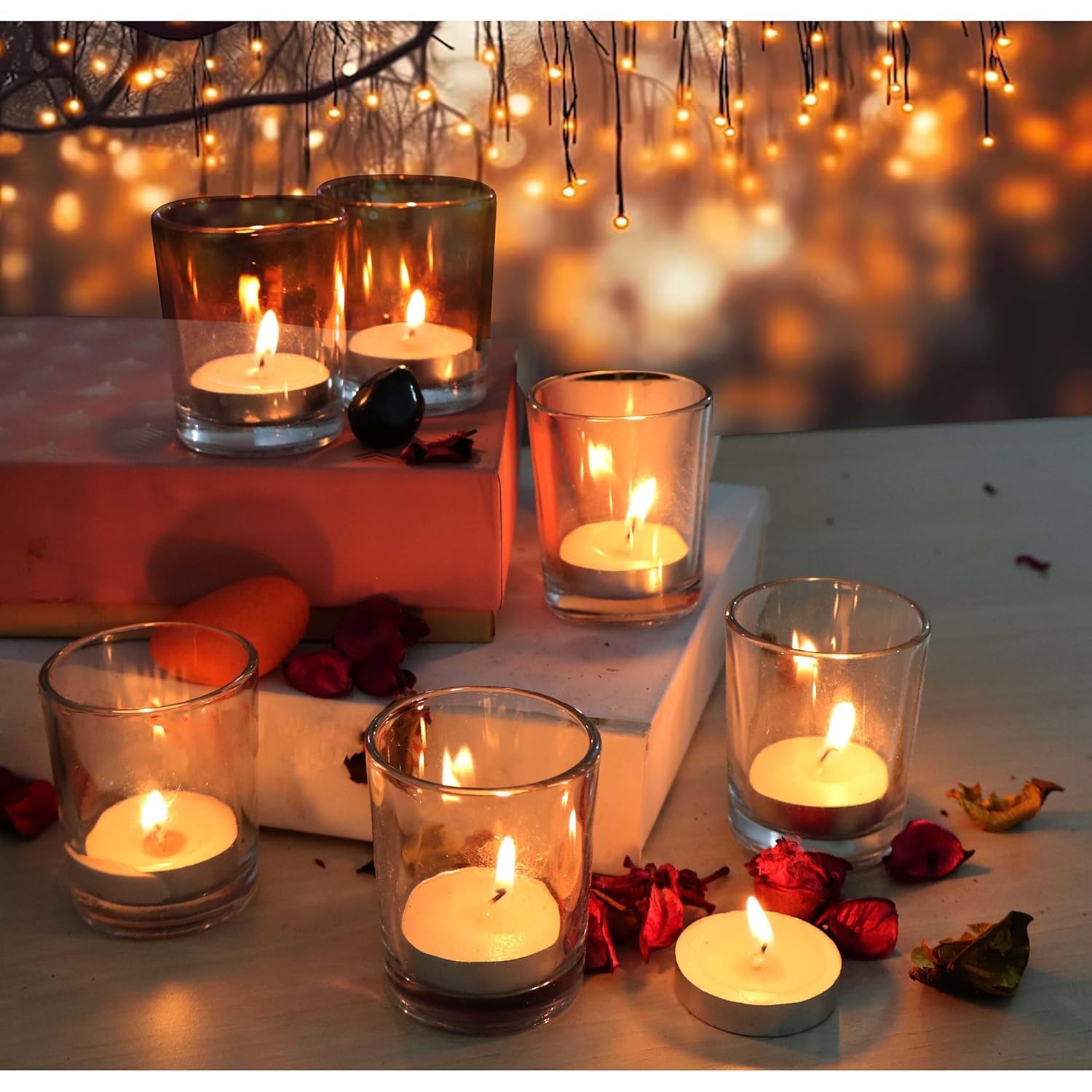 Pure Source India Tea Light Votive Glass Candle Holders – Perfect for Diwali, Weddings, Spa & Holiday Décor (Pack of 6, Clear)