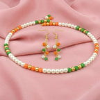 JFL - Jewellery for Less Fancy Tricolour Handmade Pearls and Beaded Necklace Set for Women & Girls | Independence Day & Republic Day Jewellery | Fashion Necklace with Matching Earrings