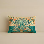 STITCHNEST Ethnic Satin Cushion Covers Twin Peacock with Floral Pattern, 12x18 Inch, Pack of 2 for Traditional Home Decor, Sofa Styling & Gifting