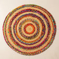 ATRANGI STUDIO Round Jute Rug | Handwoven Braided Design Mat | Circular Floor Rug for Living Room, Bedroom, Reading Corner | Boho Home Decor | 3x3 feet, Colourful