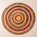 ATRANGI STUDIO Round Jute Rug | Handwoven Braided Design Mat | Circular Floor Rug for Living Room, Bedroom, Reading Corner | Boho Home Decor | 3x3 feet, Colourful