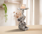 Kridaykraft Baby Elephant Figurine T-Light Candle Holder Silver (15 cm, 300 gm) — Decorative Sitting Elephant Showpiece for Home Decor, Diwali Gifting, and Table Accents. (Candle Not Included)