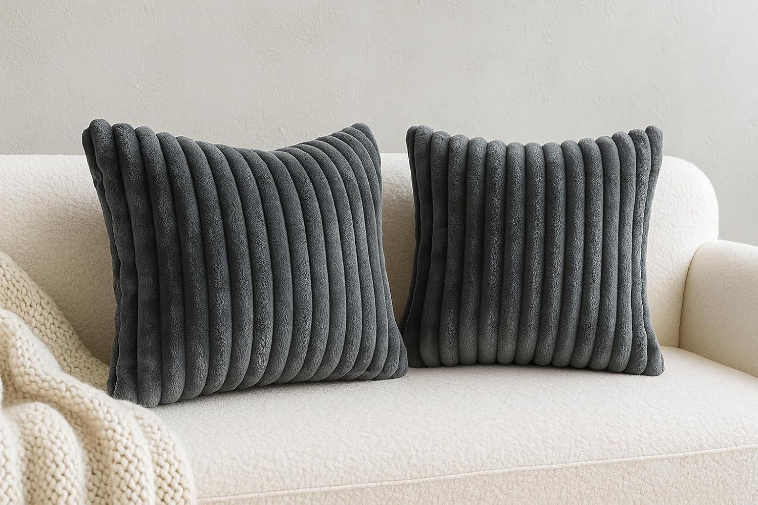 AWARD VELVETS Premium Faux Rabbit Fur Plush Luxury Soft Fluffy Striped Decorative Throw Pillow/Cushion Covers for Sofa, Couch, Living Room - (Dark Grey, 16 x 16 inch) Set of 1