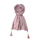 FAHABO Scarf for Women Stylish Pleated Viscose Cotton with Embroidery and Tassels | Hijab Scarf | Stole | Soft, Lightweight, and Latest Scarves | 72 x 33 Inches (Lilac Purple)