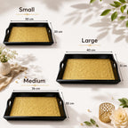 Crafted wonders Wooden Tray Serving Brass Tray Handcrafted for Table Decor, Home Decor and Gifts- Set of 3 Multipurpose Serving & Home Decor Trays (Brown)