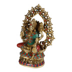 ARTVARKO Brass Lakshmi Devi Idol Statue Multicolor Gemstone Handwork for Home Puja Goddess Laxmi Idols Showpiece for Temple 10 Inches