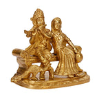 ARTVARKO Brass Radha Krishna Playing Flute Sitting on Couch with Peacock Statue Radha Krishan Ji Murti Temple Puja Office Home Décor Showpiece Gift 7 Inch.