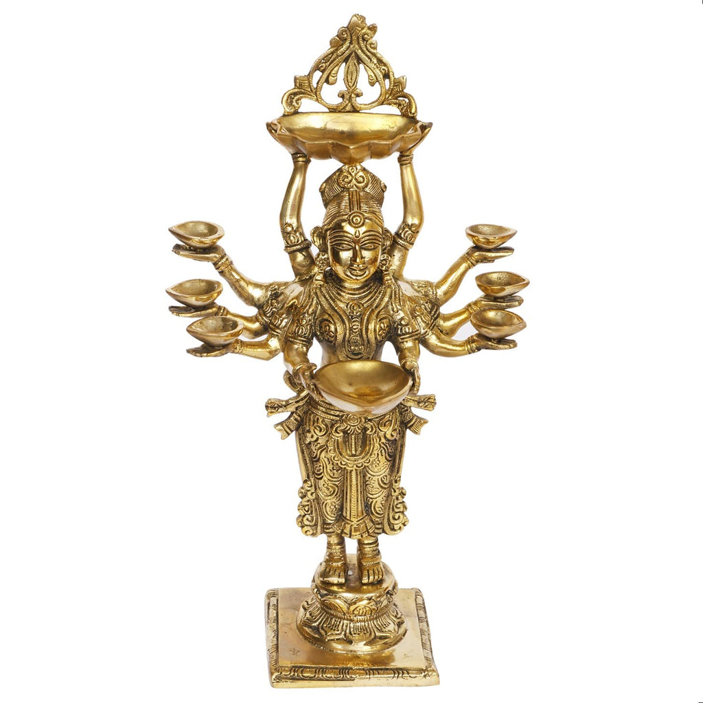 Artvarko Brass Lady Diya Eight Oil Lamp Deepak Idol Welcome Lady Deepluxmi Puja Decorations Indian Diwali Oil Lamp Pooja Light Mandir Home Decor Diyas 15 Inches
