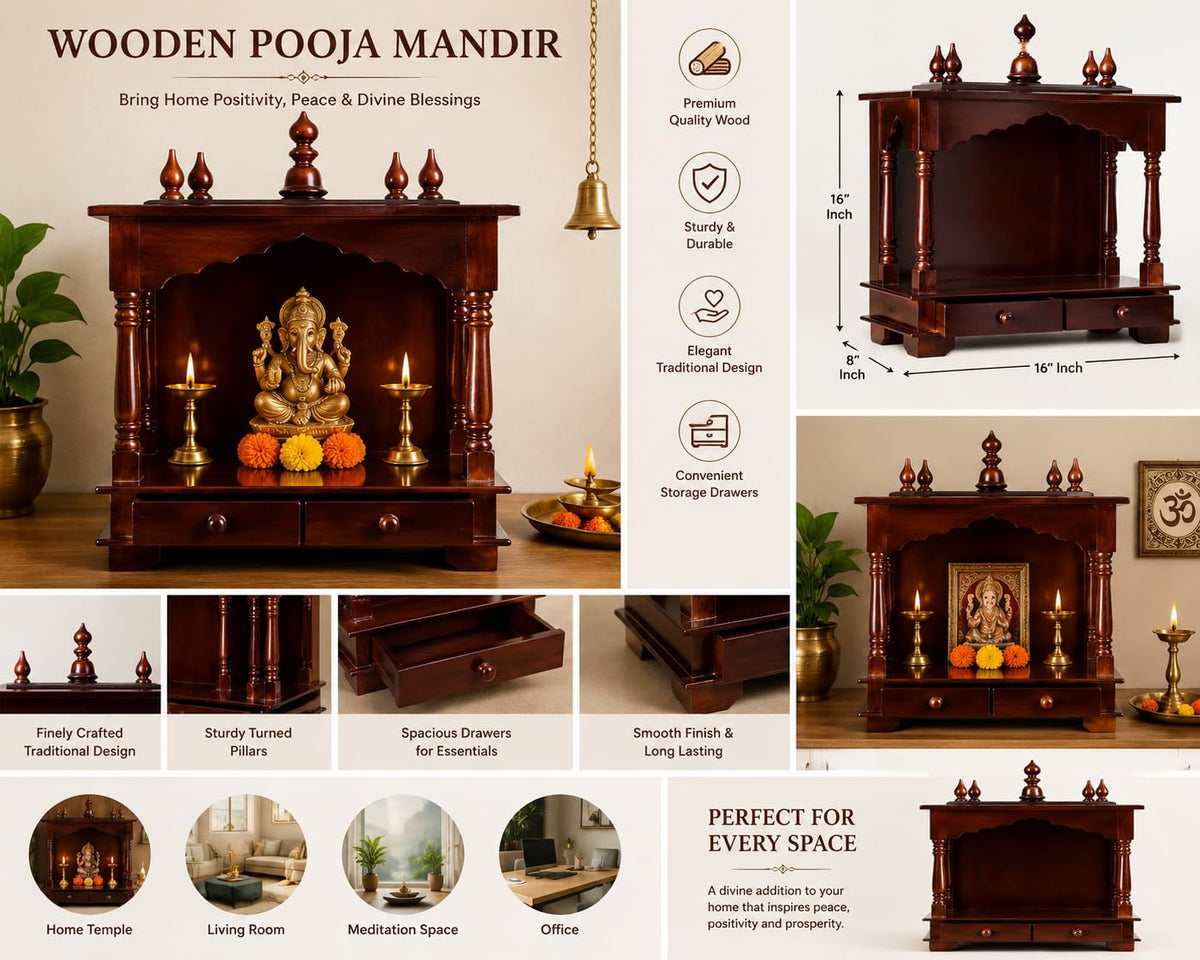 Kamdhenu Art and Craft Wood Home Temple, Brown, Temple, 20 x 11 x 24 inch Lx Wx H