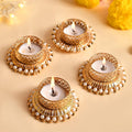 Ascension Set of 4 Peacock Designer Tealight Candle Holders for Side or Center Table Dining Room Christmas Lighting Home Decoration Diwali Gifts Navratri Dussehra Diya for Home Decoration (Design 4)