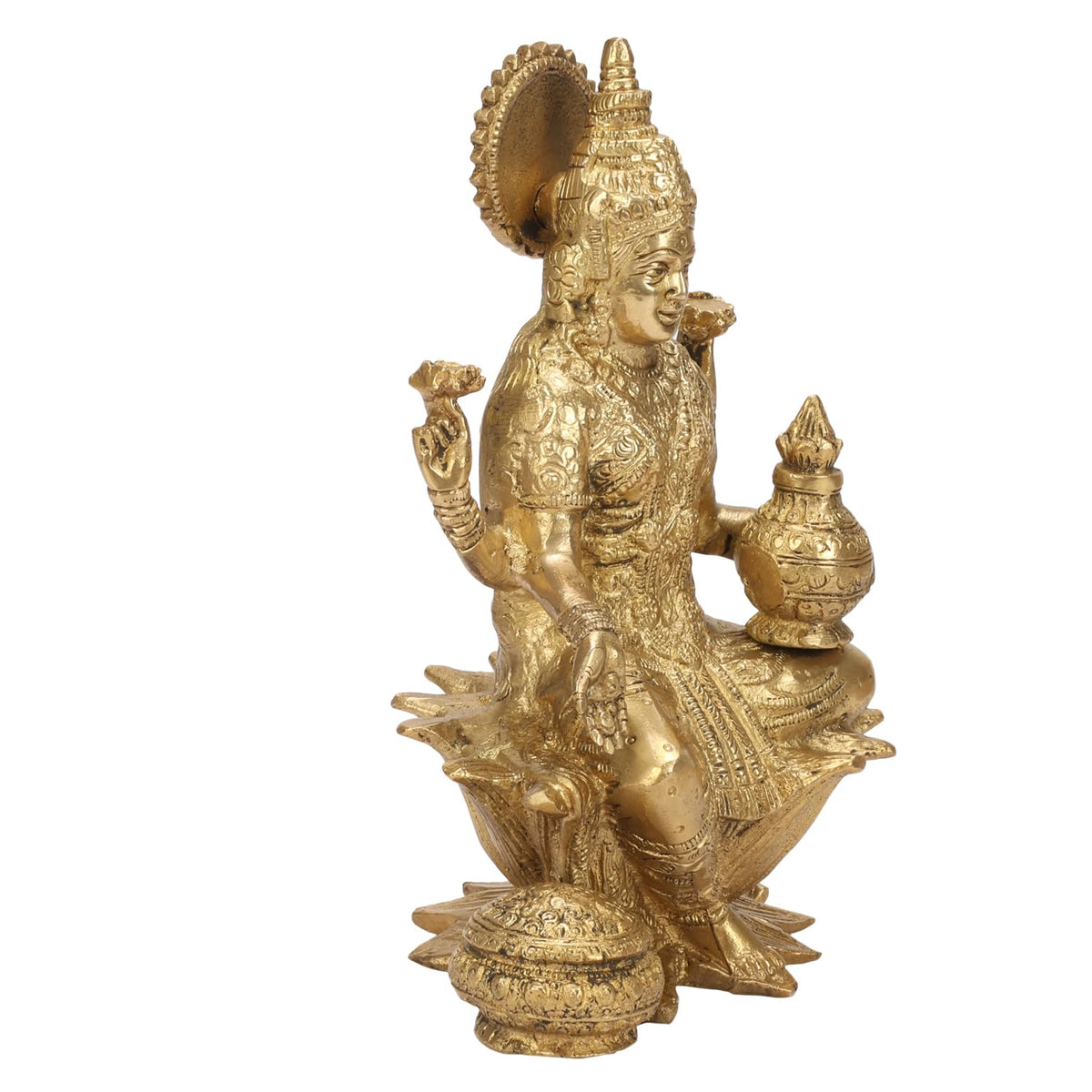 ARTVARKO Brass Goddess Lakshmi Idol Statue of Prosperity Statue Laxmi Maa Sitting on Lotus for Home Puja Mandir Temple Height 7 Inch