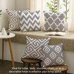 STITCHNEST Set of 5 Polycotton Cushion Covers – 18x18 Inches – Grey & White Ikat Geometric Print – Elegant Cushion Covers for Sofa & Living Room | Perfect for Home Decor