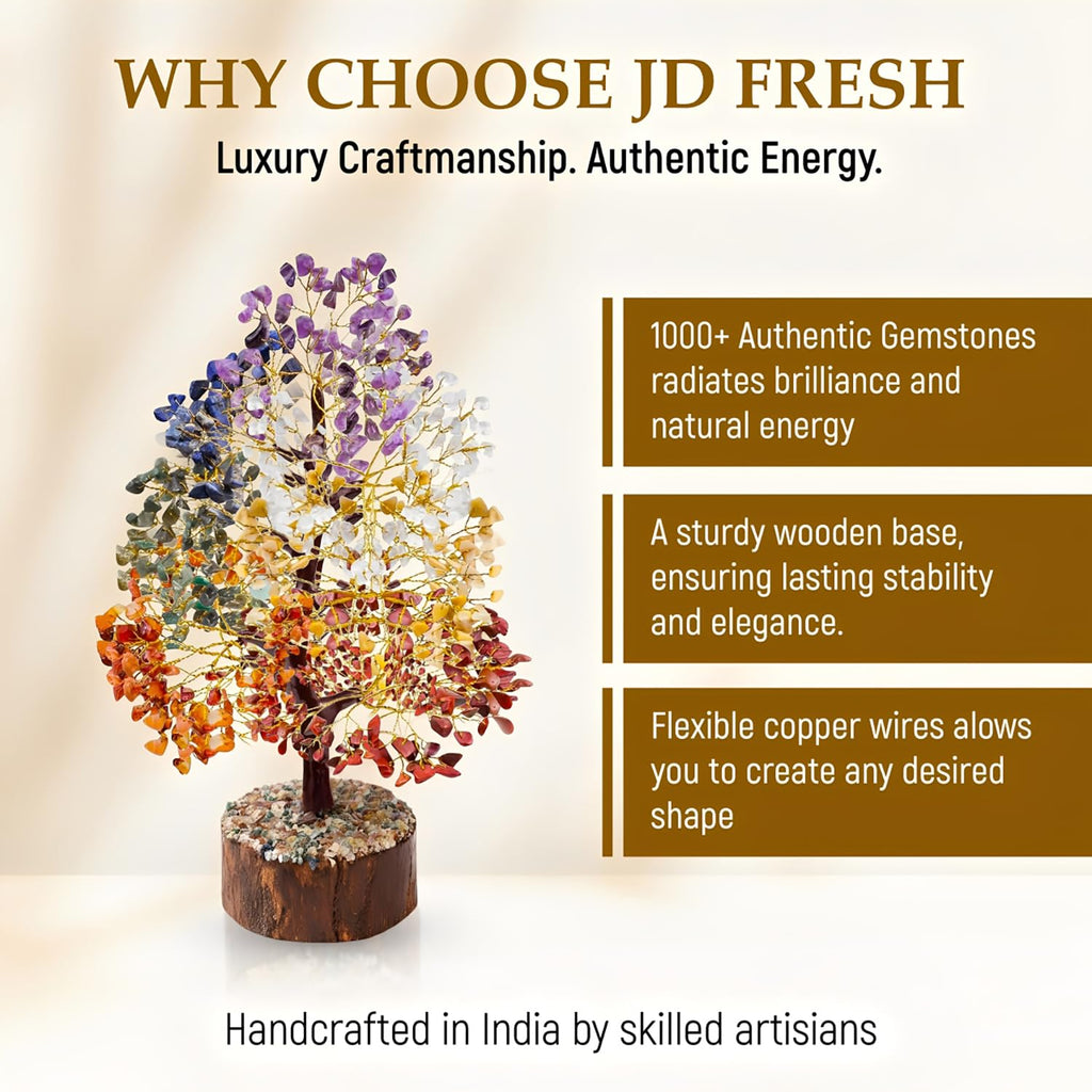 JD FRESH 1000 Beads Crystal Tree/7 Chakra Crystal Tree/Showpiece Good Luck and Positive Energy/Showpiece for Living Room/Natural Healing Gemstones Money Tree/Lucky Tree for Good Luck (Multicolor)