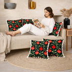 STITCHNEST 'Little Meadow Series' Tassled Cushion Cover | Set of 2 | Floral Cushion Cover 16 inch x 16 inch