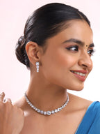 Yellow Chimes Jewellery Set for Women and Girls Traditional American Diamond Jewellery Set | Rhodium Plated AD Necklace Set for Women | Birthday Gift for girls and women Anniversary Gift for Wife ( ‎ YCADNS-24CRYCIR-WH)