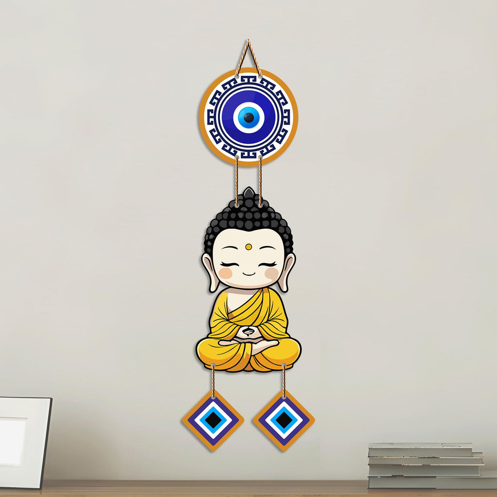 Artvibes Cute Buddha Evil Eye Wall Hanging for Home Entrance | Spiritual MDF Wall Decor | Meditation Room Vastu Wall Art for Living Room | Bedroom & Office | Gift Item (WH_8592N)