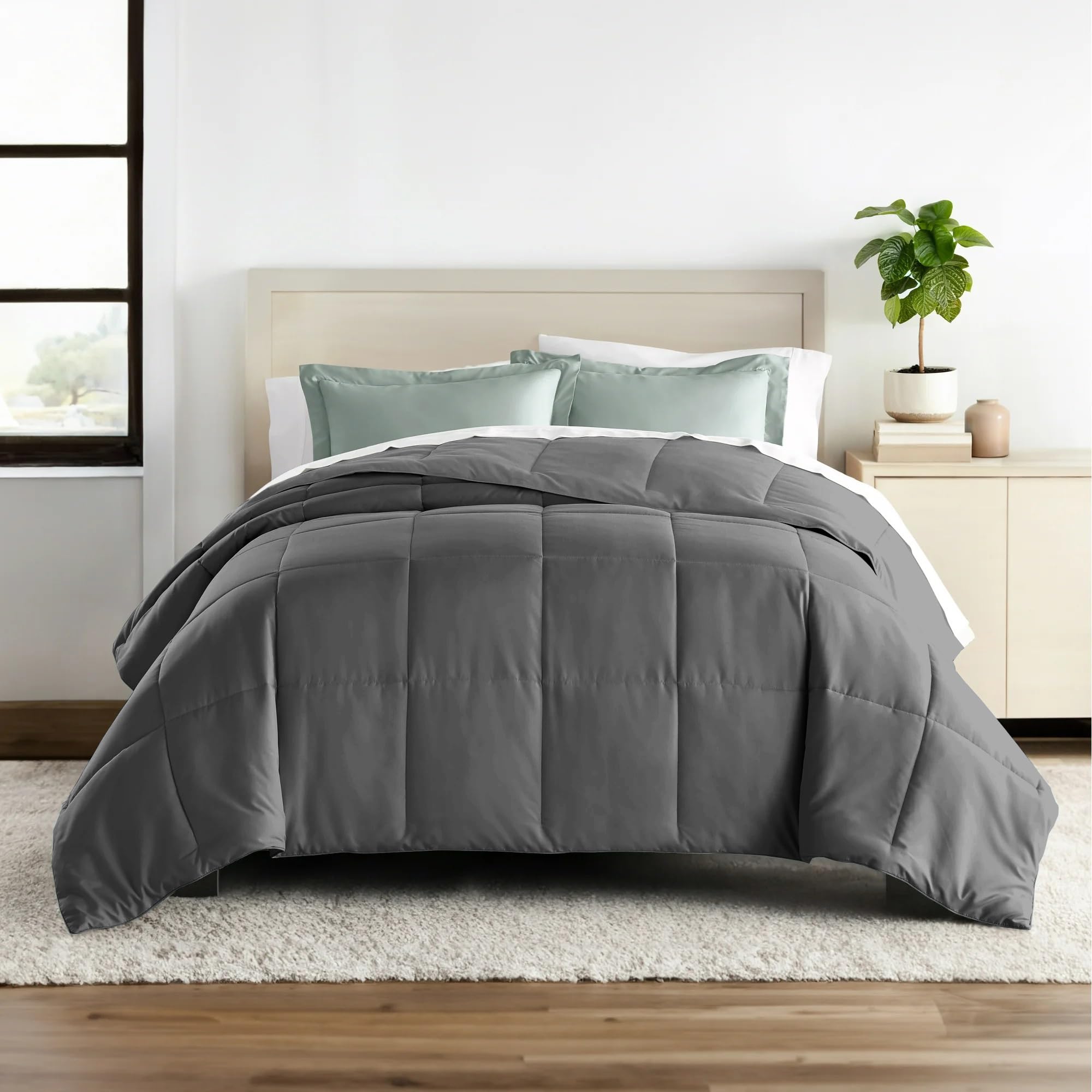 ALISHIBA CASA Hotel Collection 150 GSM All Season Comforter Single Bed AC Blanket/Quilt/Rajai Soft & Breathable Microfiber Lightweight (60 X 90 Inches) - Single Bed Comforter - Dark Grey Color Kafalo