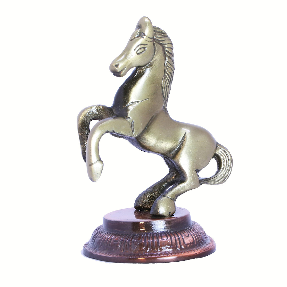 KridayKraft Jumping Horse Metal Statue for Wealth Table Top Figurine for Living Room Bedroom Home Office Animal Decorative Showpiece Feng Shui Vanstu Sculpture for Gift Purpose. (Brass)