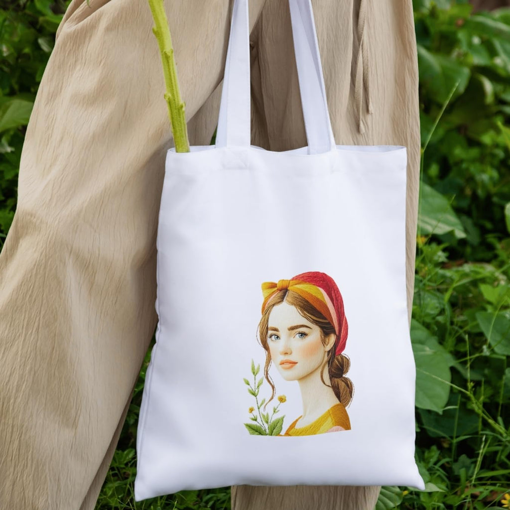 Adorvue Reusable Premium Mood Artful Everyday Tote Bag Stylish Eco-Friendly Cotton Handbags, Canvas Bags for College, Shopping, Office, Travel, Grocery Runs, Beach Day and Casual Outing Pack of 2