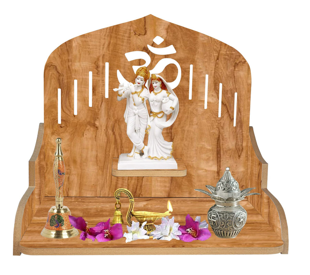 LINGAZ Wall Mounted Wooden Home Pooja Temple Mandir Puja Room Items Stand Office Decor