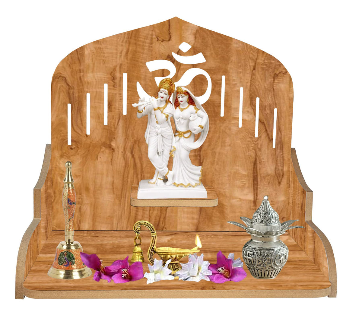 LINGAZ Wall Mounted Wooden Home Pooja Temple Mandir Puja Room Items Stand Office Decor