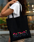Peach Blossom Reusable Zipper and Pouch Tote Bags, 100% Cotton Shopping/Grocery Bag, Multi-Purpose Bag 5kgs Capacity, 2 Pack (BlackLineFlow_BlackHeart)