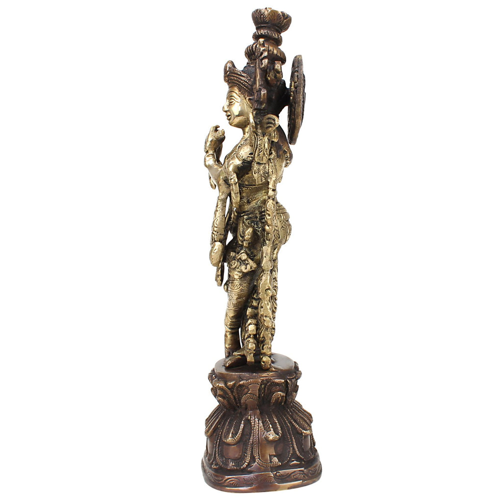 ARTVARKO Antique Brass Lord Krishna Bhagwan Statue for Home Entrance Gallery Murti Puja Decor Religious Showpiece Gift Large Idol Height 13 Inches