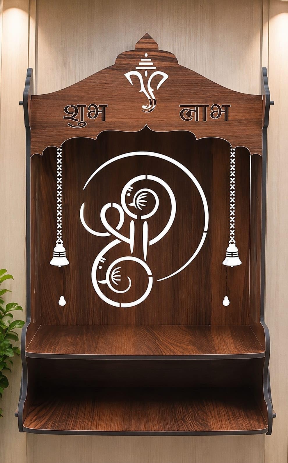 Wooden Pooja Mandir for Home, Pine Home Temple with Spacious Shelf, Hindu Mandir, Mini Temple for Home Decor, Living Room & Office (Natural Wood Brown, 32 X 26 X 20 Cms, Shree Design)