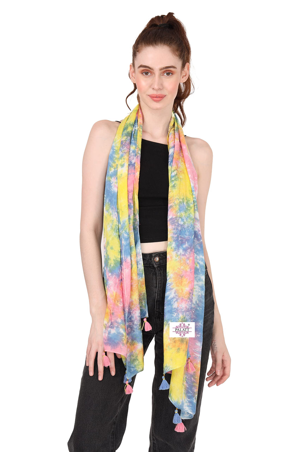 PALATT Womens and Girls Combo Scarfs and Stoles -Size 65x185cms- Soft and Comfortable Viscose Cotton Scarfs for Versatile Styling - Beaded Tassels - Durable and Long-lasting