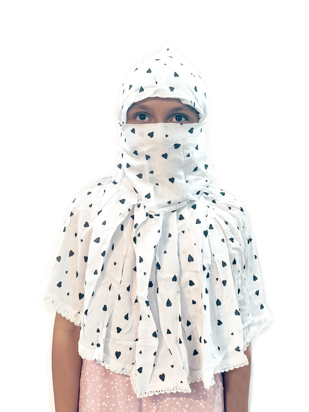 HETVIN Cotton Face Scarf for Girls – Soft, Breathable, and Adjustable – Perfect for Outdoor Activities, Travel, and Everyday Wear – Protection Against Dust, Wind, and Sun (Black Heart Baby Scarf)