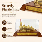 LOYELPROD Shri Ram Mandir Ayodhya Temple Model, Golden, with Acrylic Cover, Wooden Base, Hindu Religious Showpiece, Home Decor