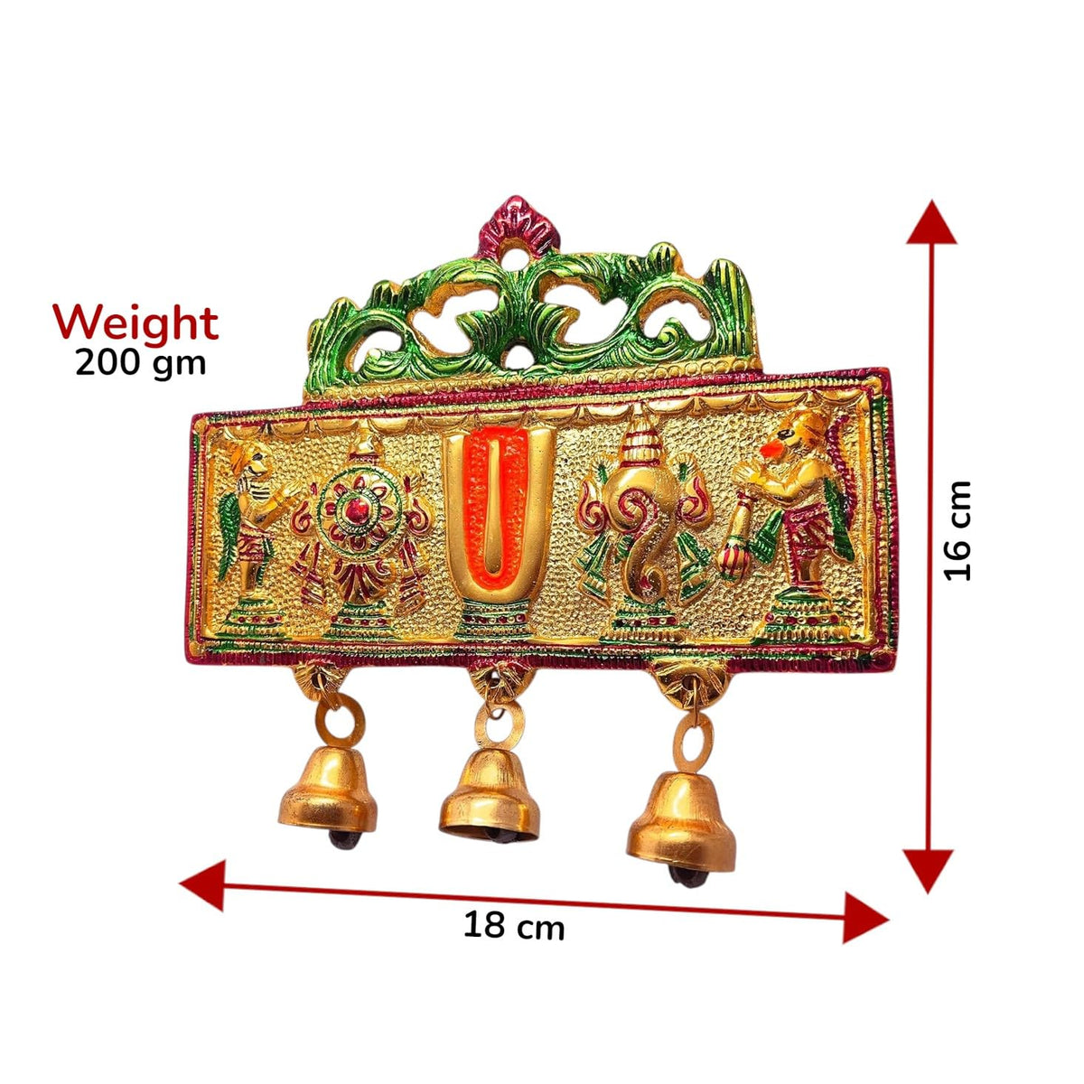 KridayKraft Wall Hanging Tirupati Balaji Symbol Shankh Chakra Tilak with Hanuman ji and garud Statue Gold Plating Antique Decorative for Home & Office Table Showpiece Figurines