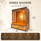 Heartily® Shree Wooden Home Temple Stand with Storage Door Pooja Mandir for Home & Office with LED Spotlight & Magnetic Lock | 2 Feet Height