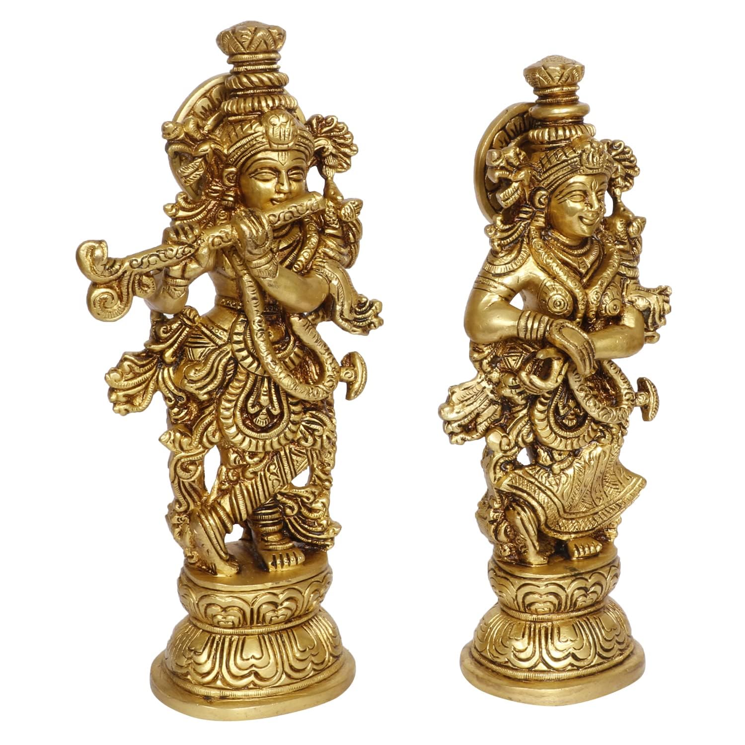 SVARUP Brass Radha Krishna Idol Living Room Showpiece in Gold Color Height 9 Inch