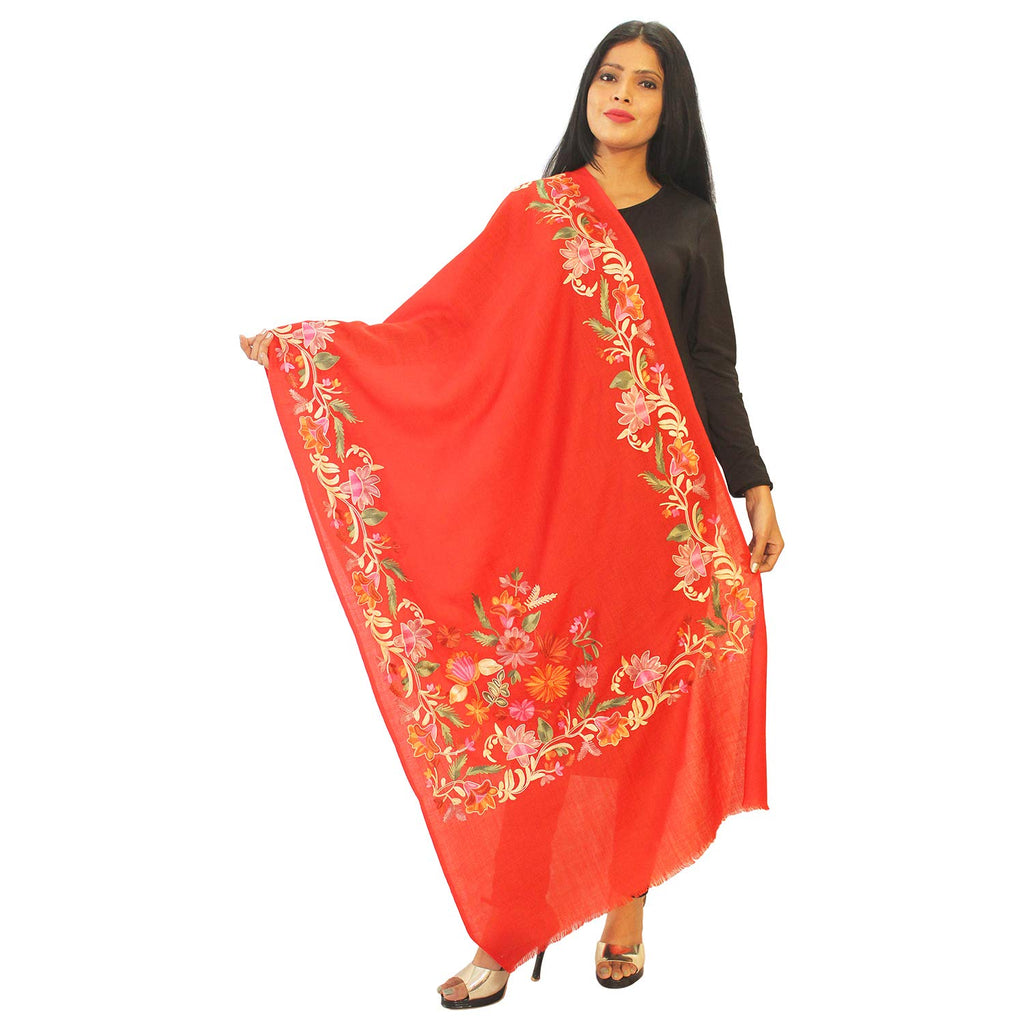 Matelco Women's Pashmina Embroidered Shawl (Ad002Mj115Re_Red_28 X80 Inches)