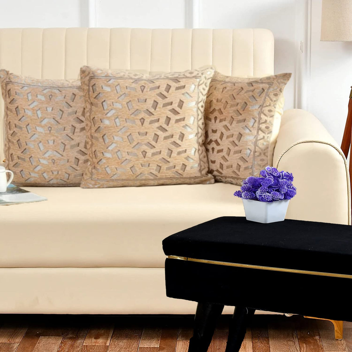 DECOMIZER Jacquard Geomteric Cushion Covers 24 Inch X 24 Inch Set Of 3 Ethnic Motifs 240 TC Cushion Covers,Design- Bricks,Color- Beige