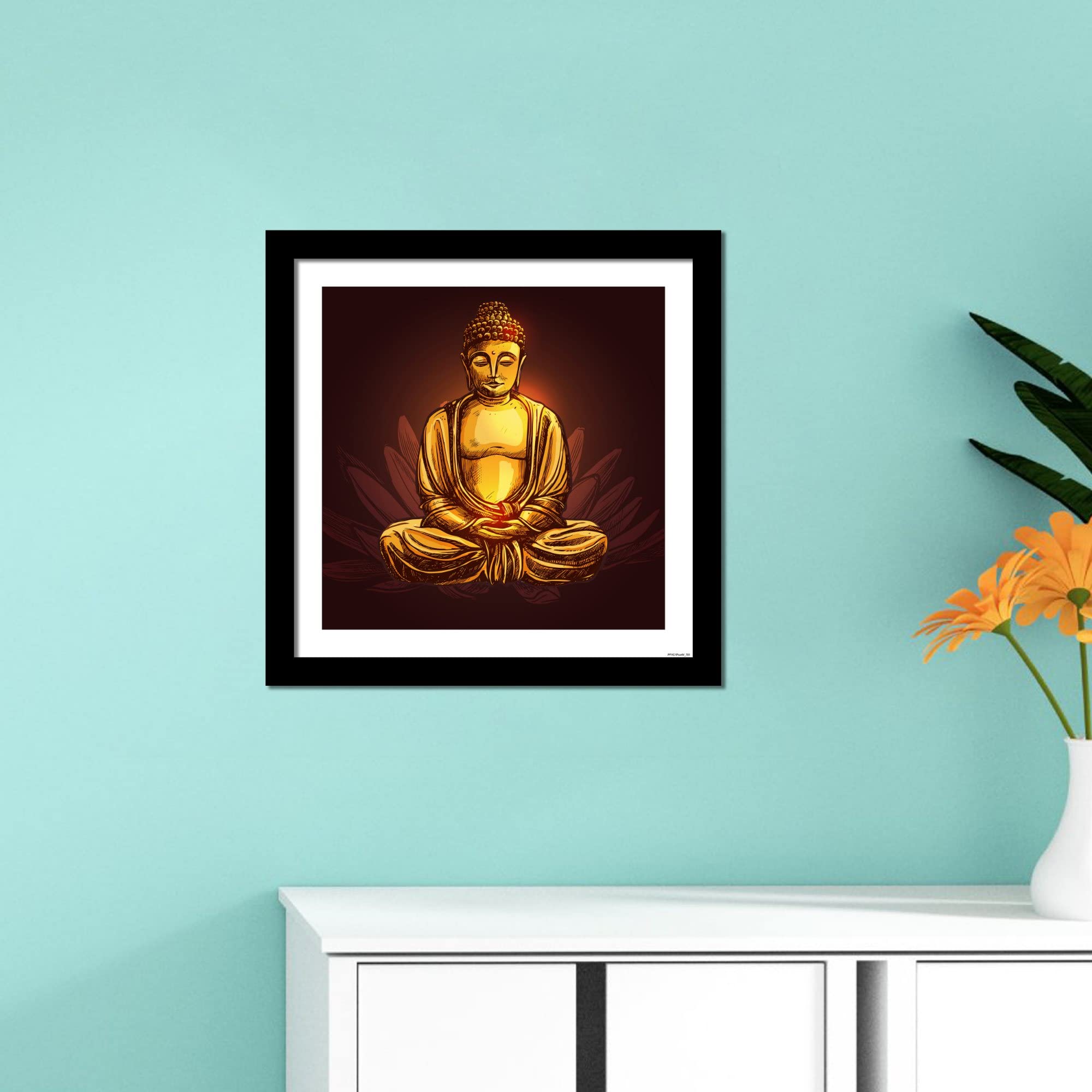 VIBECRAFTS Premium Wall Frame Painting of Lord Buddha Doing Meditation Digital Reprint Posters with Synthetic Wooden Frame Home, Office Decorative Gift Item(12 inch x 12 inch)(PFVC1Pcs4_701)