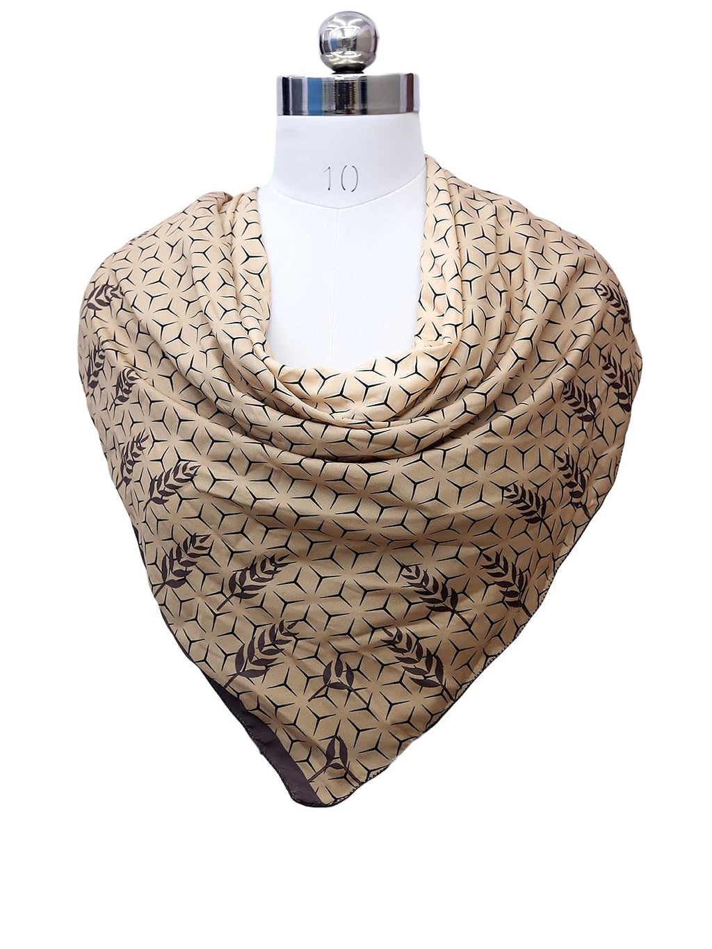 leeza store Women's Beige Wheat Silk Scarf For Women – Digital Printed Seamless Square Stole 40 X 40 – Elegant Lightweight Neck Wrap & Head Scarf