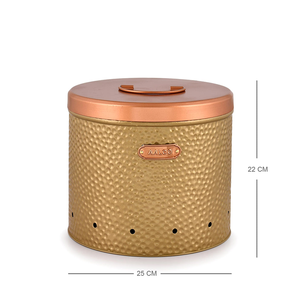 Elan Dabbahs and Days Onion Potato Garlic Storage Container Set, Kitchen Storage Canisters with Lid, Food Grade Storage Container With Lid (Set of 3, Copper and Antique Gold Finish)