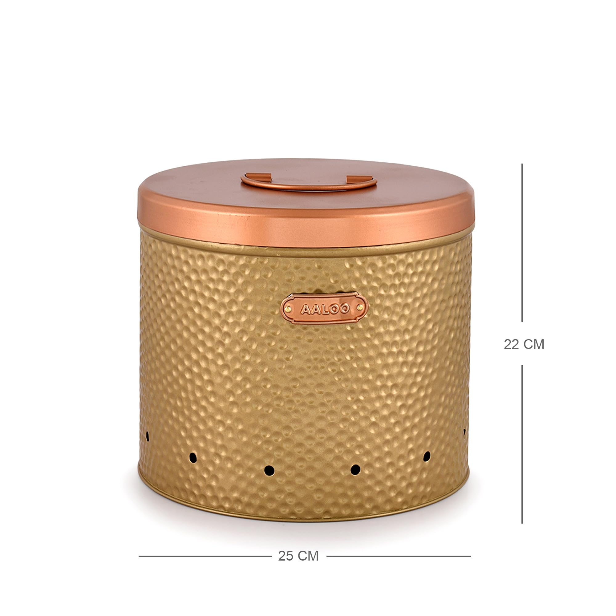 Elan Dabbahs and Days Onion Potato Garlic Storage Container Set, Kitchen Storage Canisters with Lid, Food Grade Storage Container With Lid (Set of 3, Copper and Antique Gold Finish)