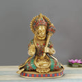 ARTVARKO Hanuman Brass Statue | Lord Bajarang Bali Multicolor Stone Work Height 8 Inch