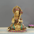 ARTVARKO Hanuman Brass Statue | Lord Bajarang Bali Multicolor Stone Work Height 8 Inch