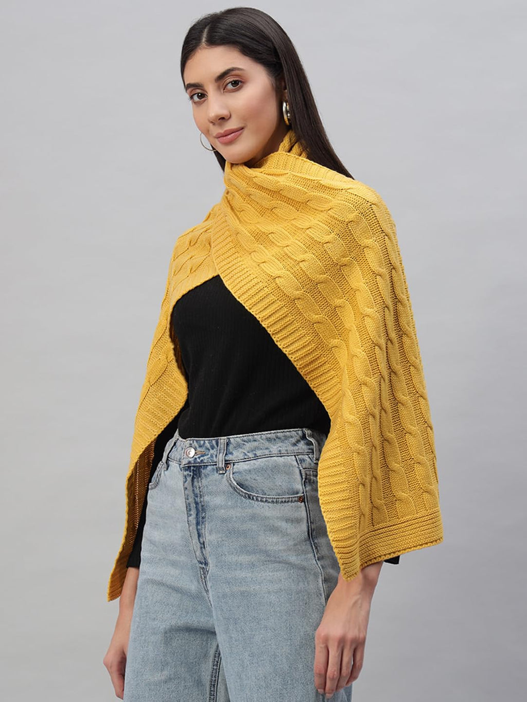 Ravaiyaa - Attitude is everything Reversible Wool Scarves Knitted Pattern Women Neck Wraps Muffler Winter Wool Scarf 65 x14 Inch (Yellow)