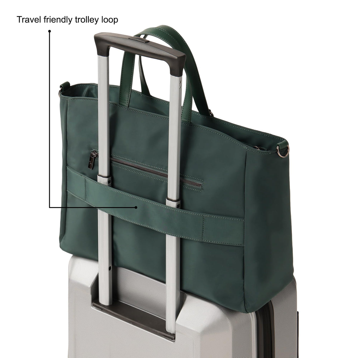 Fastrack FloraFlex Laptop Tote Bag 15 Inch | malachite Green Nylon Tote with 15 Laptop Sleeve|Internal Organizer Pockets | Key Leash |Trolley loop |Card Holder| Zipper Pockets