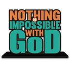 Artvibes Wooden Idols and Figurine Nothing is Impossible with God Motivational Quote Table Decoration for Office Desk | Home Decor | Living Room | Modern Art Wood Showpiece Gift Item (SP_1143)